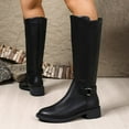 thumbnail image 5 of Rokment Black Knee High Motorcycle Riding Boots for Women Winter Fall Leather Chunky Mid Heel Wide Calf Work Tall Boots Black Size 6.5, 5 of 7