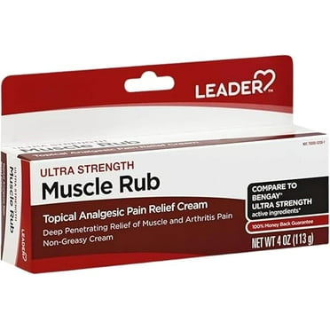 Leader Ultra Strength Muscle Rub Cream for Pain Relief, 4 Oz, 2 Pack
