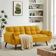 thumbnail image 2 of Convertible Sofa Bed, 75 Inches Linen Fabric Upholstered Accent Sofa Loveseat with Adjustable Back and Wood Legs, Folding Futon Sofa Bed Sleeper Couch Daybed for Living Room, Yellow, 2 of 7