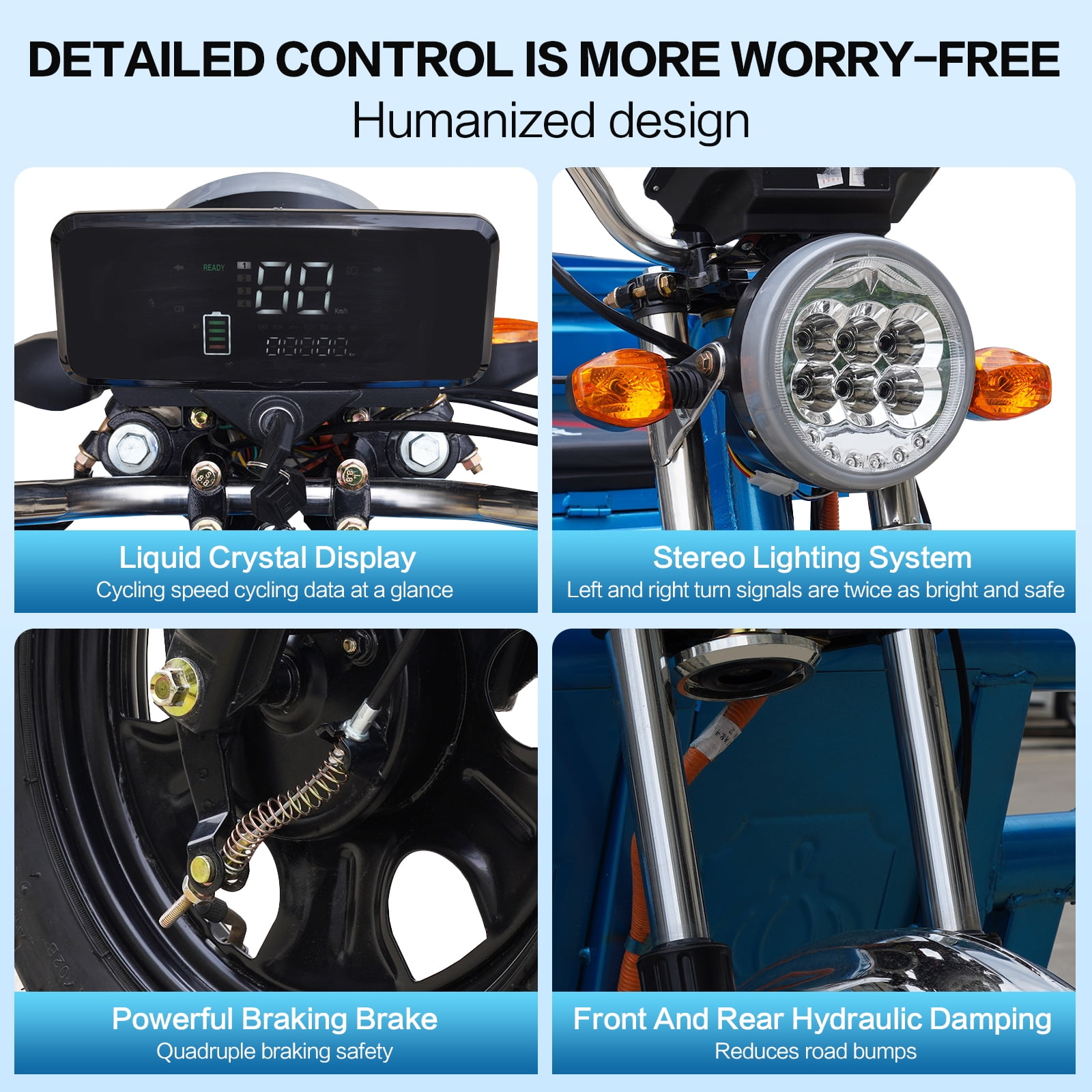 60-70Km 1000W Electric Cargo Tricycle Truck Simple Tricycle,Load Capacity 1100Lbs