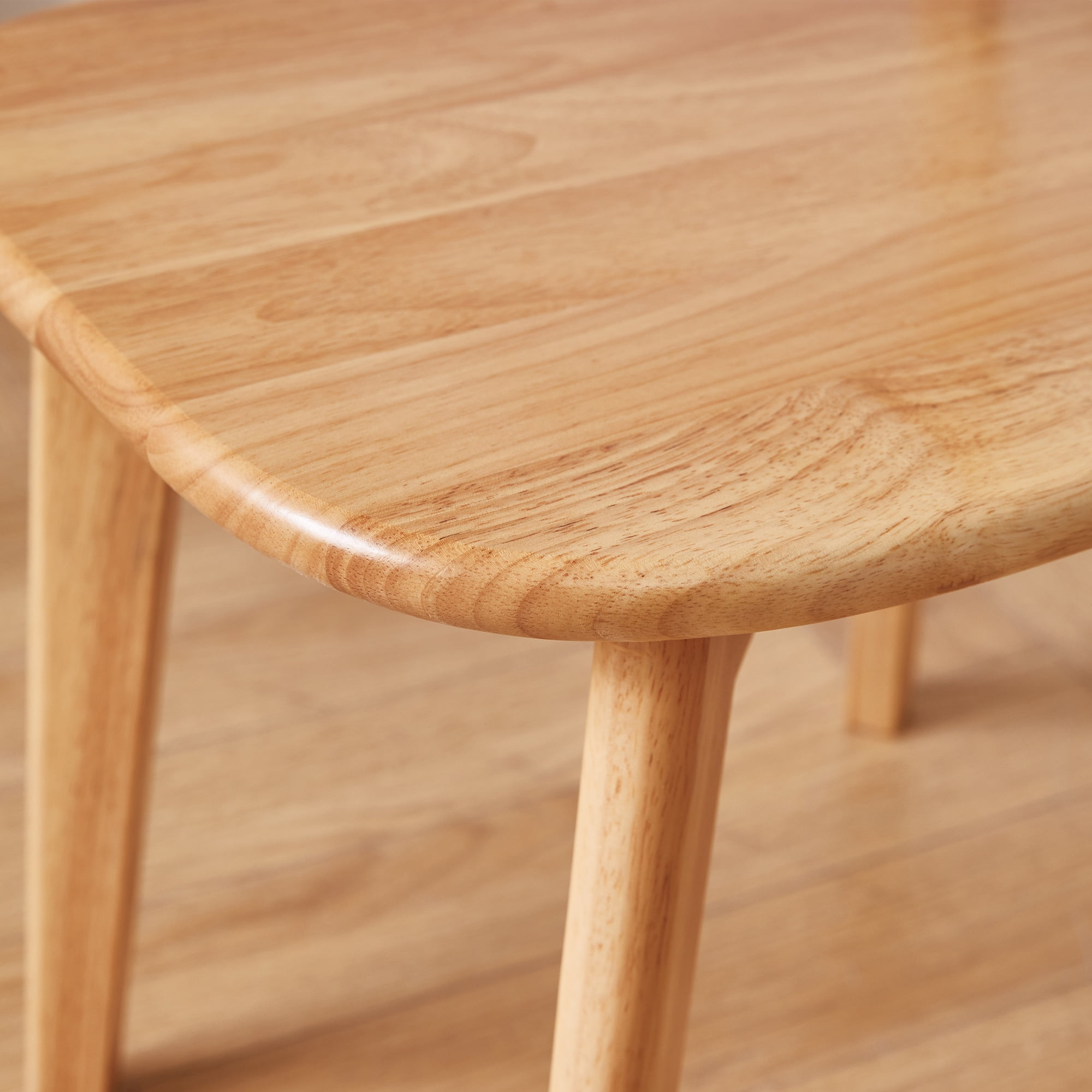 Dining Chairs Set of 2, Solid Rubberwood Kitchen Chairs with Curved Backrest, Wooden Accent Chairs for Vanity and Breakfast Nook, Natural Wood
