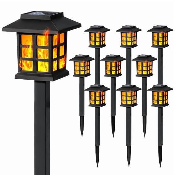 GIGALUMI Solar Lights for Patio, 10 Pack Flickering Flame LED Solar Outdoor Lights, Waterproof, 10H Lighting for Garden, Path, Yard