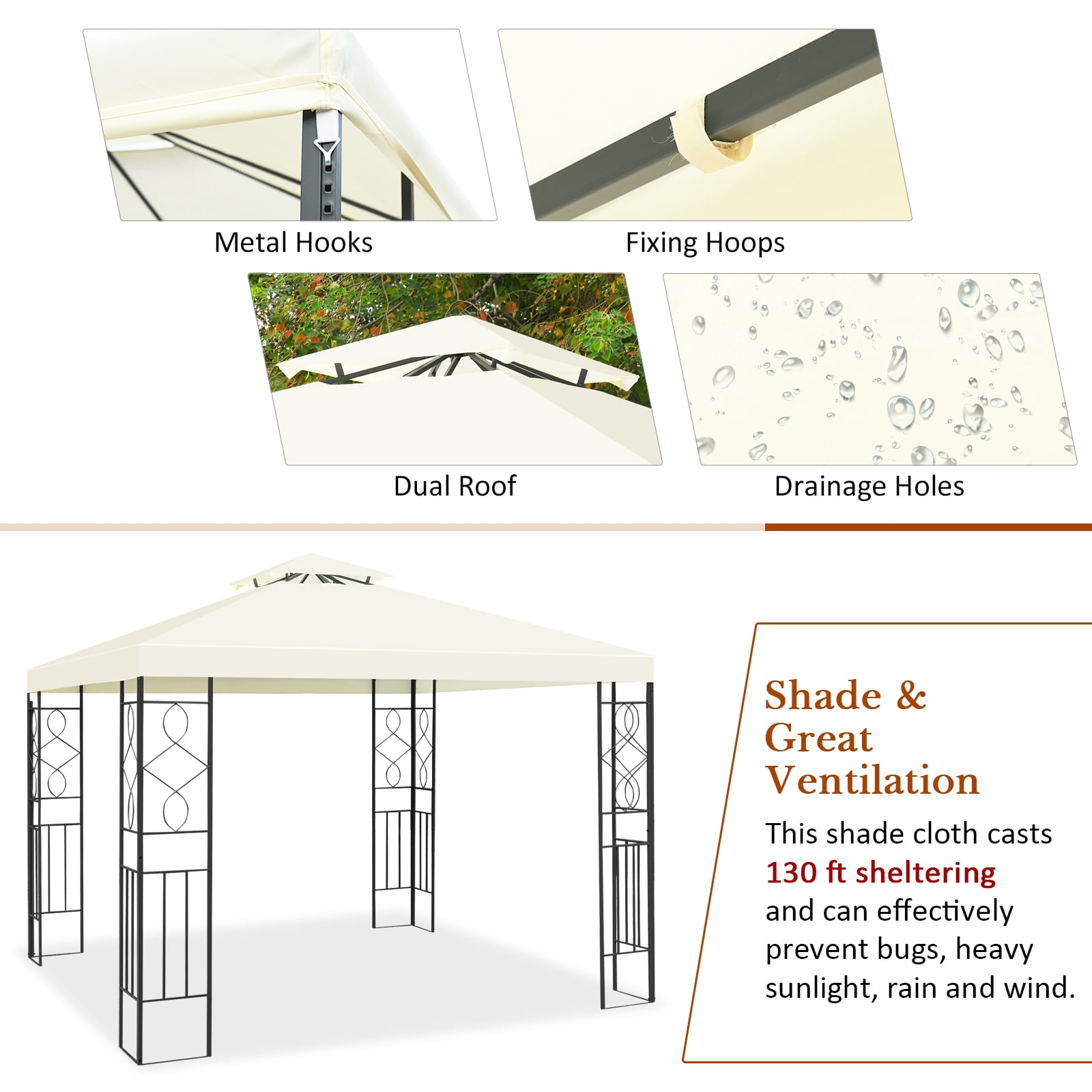 Topbuy 2-Tiers 10'x10'Outdoor Canopy Gazebo Art Steel Frame Party Patio Large Canopy Gazebo