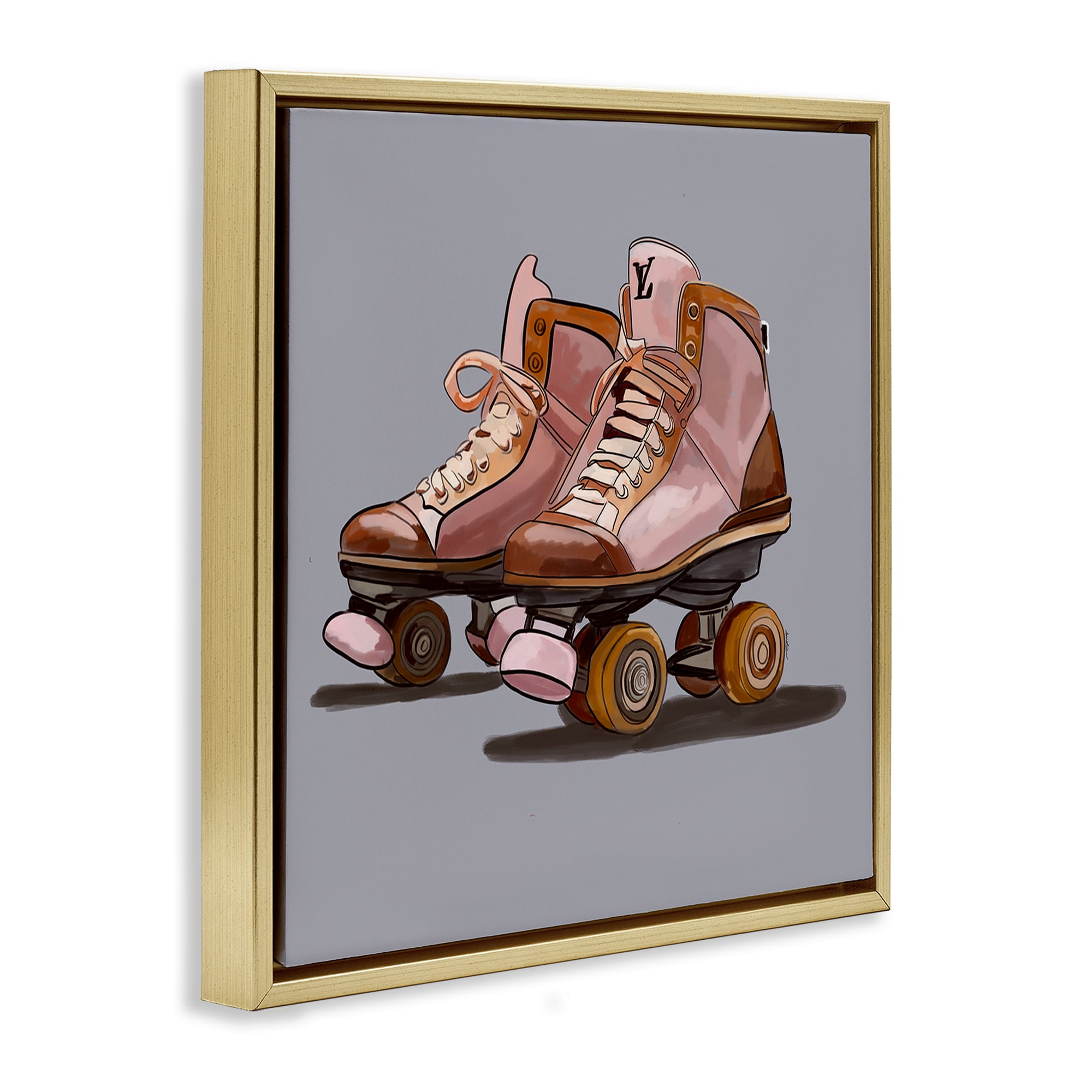 Stupell Industries Roller Skates on Grey Sports Painting Gold Floater Framed Art Print Wall Art, 18 x 18