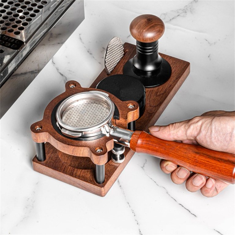 Koffie aanstampen station, koffie-accessoires houder voor portafilter espressostation, houten basis koffie sabotage standaard (beuken 51/53 Koffie aanstampen station, koffie-accessoires houder voor portafilter espressostation, houten basis koffie sabotage standaard (beuken 51/53