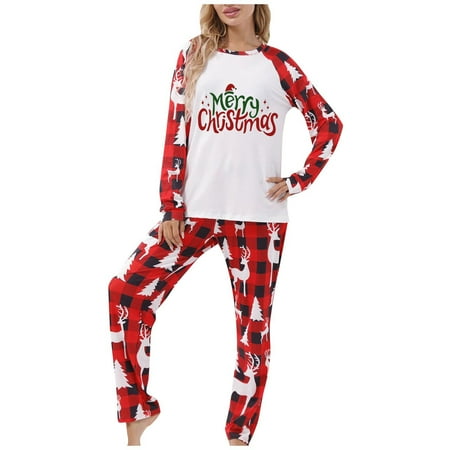 

Merry T-shirt Long Sleeve Raglan Shirt Plaid Truck Tree Pattern Pajamas Pajamas Parent Child Package