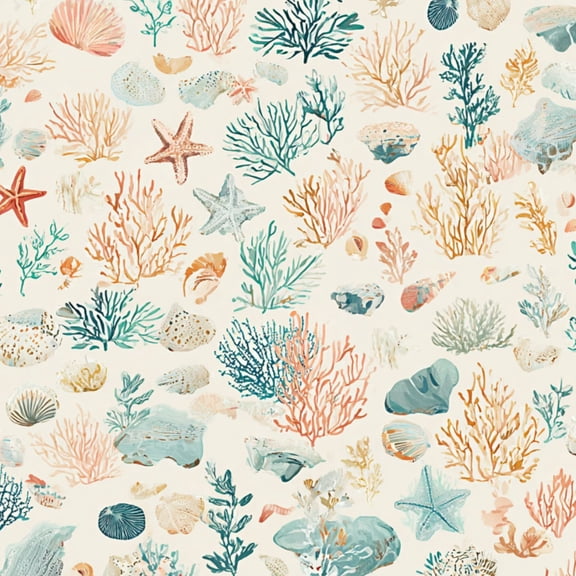 Peel and Stick Wallpaper Seashell Coral Seamless Starfish Soft Pastel Coastal Wall Mural 17.7in x 9.8ft Self Adhesive Removable Wall Paper Renter Friendly Wallpaper for Nursery Bedroom Cabinets