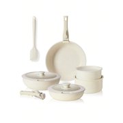 12 Pcs Pots And Pans Set, White Granite Nonstick Cookware Sets Detachable Handle, Stackable Induction Kitchen Cooking Set, Stain & Scratch-Resistant
