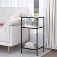thumbnail image 5 of 3-Tier Side Tables Set of 2, Black, with Tempered Glass and Storage Shelves for Living Room, Bedroom, 5 of 6