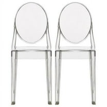 2xhome Set of 2 Modern Contemorary Dining Ghost Side Chairs Transparent Stackable Victorian Acrylic Plastic Vanity Chairs, Clear