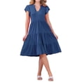 thumbnail image 2 of Vestido de verano midi con volantes y cuello en V para mujer Inspire Chic 2XL azul, 2 of 6