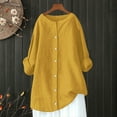 thumbnail image 4 of Yellow Womens Tops Womens Daily Casual Linen Shirts Long Sleeve Shirts Tops Casual Blouses Loose Fit Shirt Shirts for Women, 4 of 6
