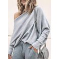 thumbnail image 4 of Femmes Manches Longues Oversized hors Épaule Solide Couleur Pull Pull Tops, 4 of 4