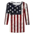 thumbnail image 5 of Babysbule Vintage Independence Printed Crew Neck 3/4 Sleeve Casual T-Shirt Women's Loose Fit Everyday Top S-XXXXXL, 5 of 5