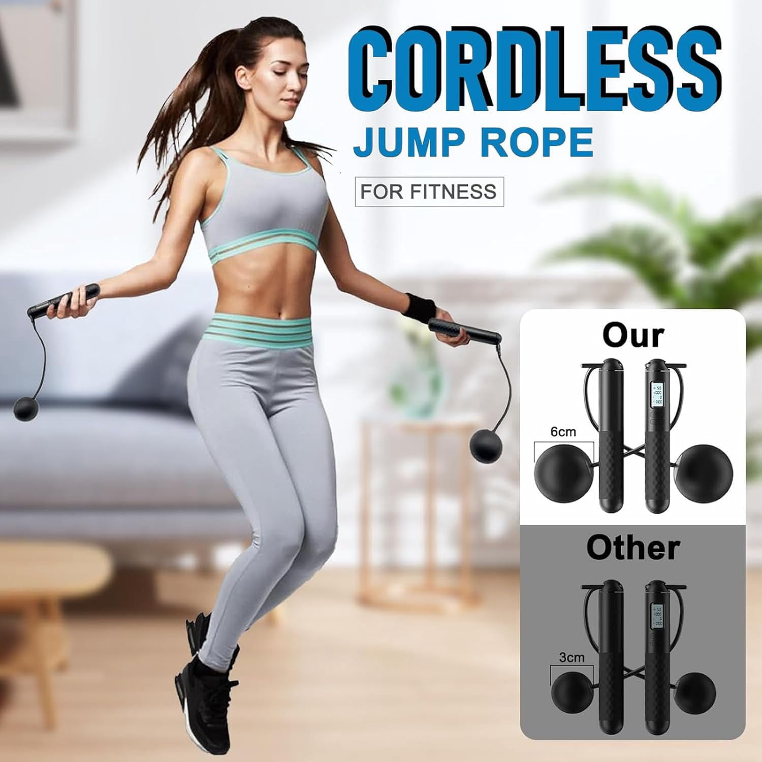 Skipping Rope with Counter (Gravity Ball with/without Rope), Cordless Jump Rope Smart Skipping Rope, Gravity Ball Jump Rope, Gravity Ball Skipping, Weighted Ropeless Jump Rope with Counter