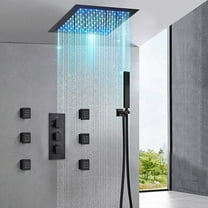 Thermostatic Shower Faucet Set 8"LED Rain Shower Head Combo Massage Mixer System