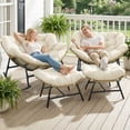thumbnail image 6 of RADIATA Oversized Papasan Rocking Chairs with Ottomans, Set of 2, 5.1" Cushions and 450 lb Heavy-Duty Rattan Patio Lounge Rocker Set for Porch, Garden, Bedroom, Beige, 6 of 12