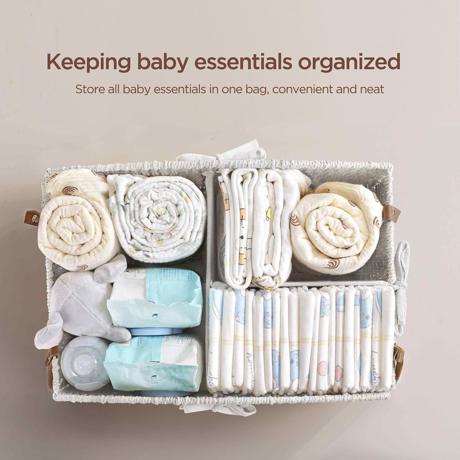 Diaper Caddy Organizer, Large Hand-Woven Storage Basket for Diapers & Baby Essentials - Elegant Curved Design, Ideal Gift for Baby Shower & Registry Must-Have