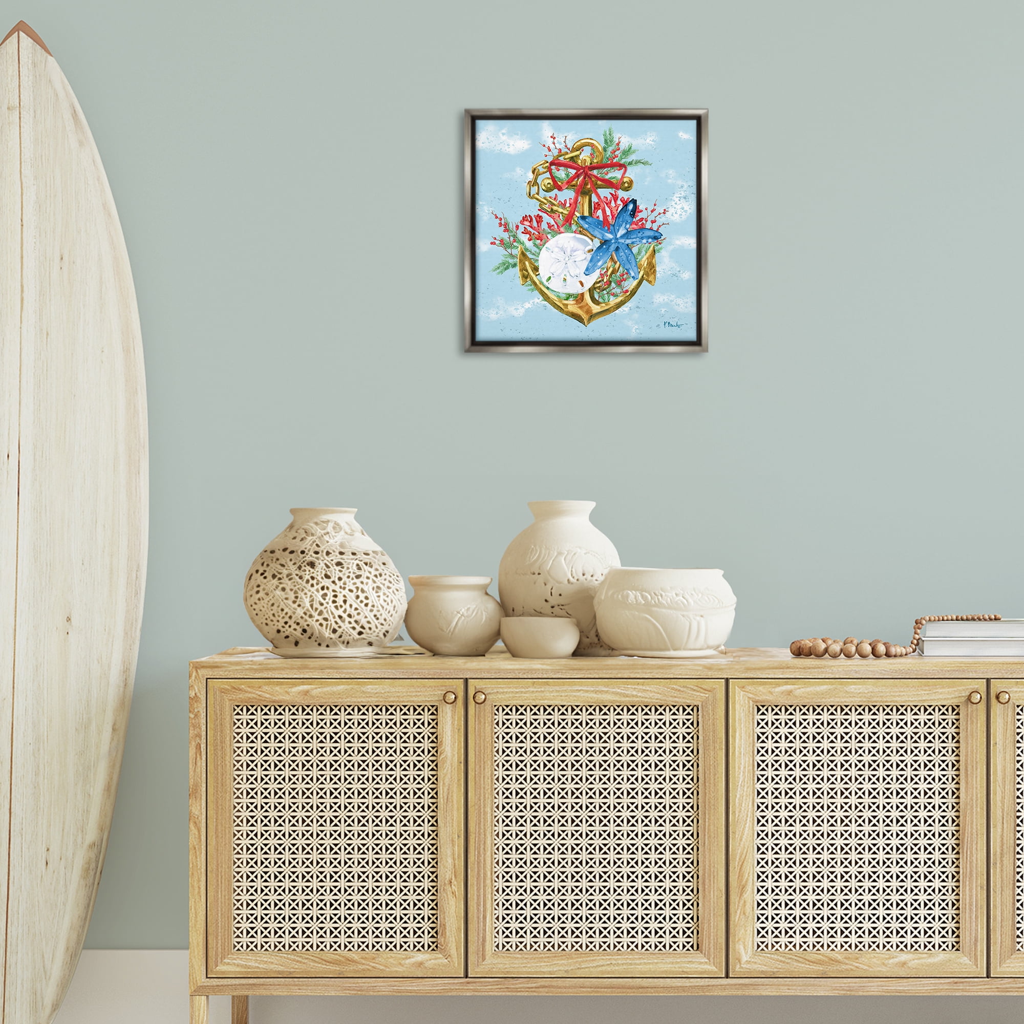 Stupell Industries Holiday Submerged Anchor Holiday Painting Gray Floater Framed Canvas Art Print Wall Art, 18 x 18