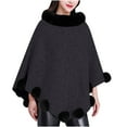 thumbnail image 2 of AUNVITO Women's Faux Fur Scarf Poncho Sleeveless Cape with Pom Poms Winter Warm Shawl Collar Casual Outerwear, 2 of 4