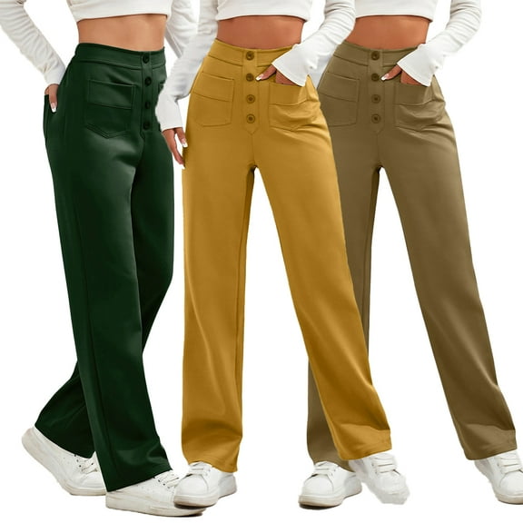 Zoeecloth Women's High Pants Waisted Wide Leg Casual Pants Solid Color Sweatpants Baggy Casual Work Pants with 4 Pockets S-XXL