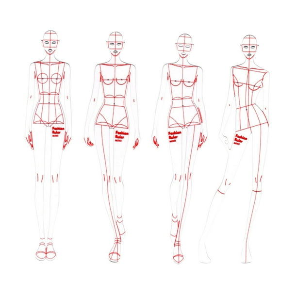 4 modelos de moda juego de gobierno plantillas de costura Sunnimix Regla de diseño de ropa
