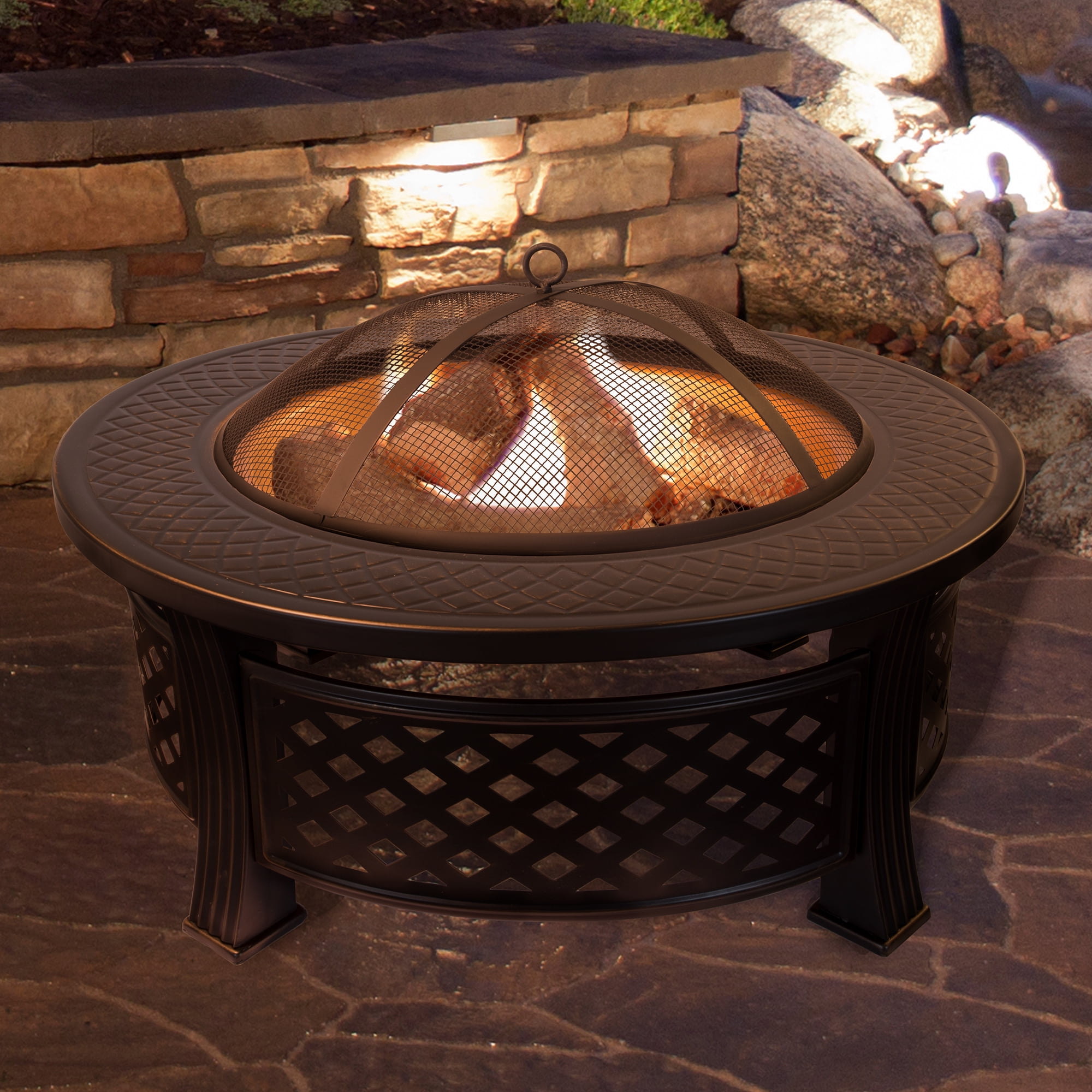 Fire Pit Set, Wood Burning Pit - Includes Spark Screen and Log Poker