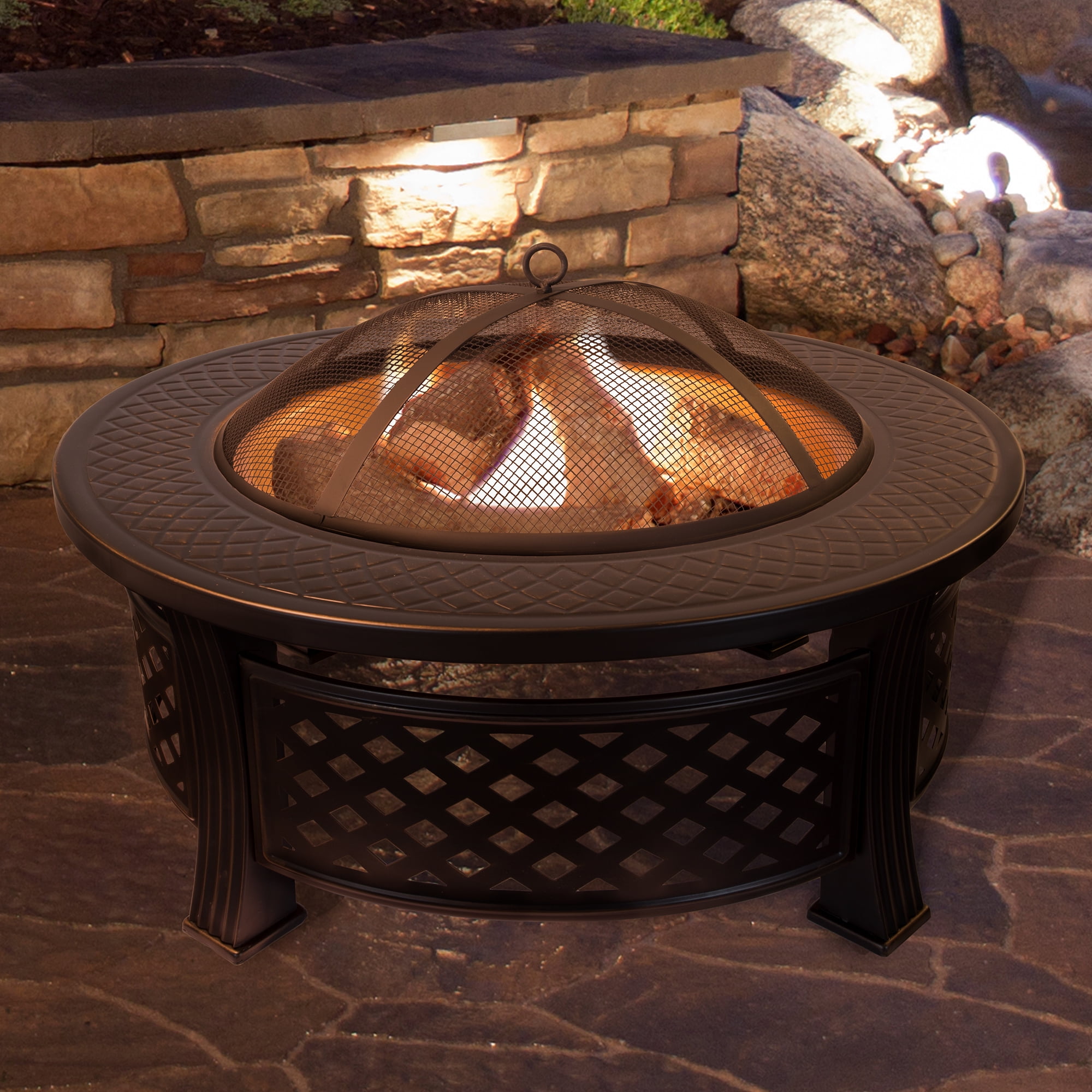 Fire Pit Set, Wood Burning Pit - Includes Spark Screen and Log Poker ...