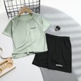thumbnail image 2 of Boys Athletic Outfit Short Set Solid Short Sleeve T-Shirt and Matching Shorts Quick Drying Sportswear Set 2T-14T, 2 of 4