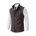 thumbnail image 2 of GrmtClth Cardigan Vest for Men Fake Two Piece Full Zip Stand Collar Sleeveless Knit Waistcoat Side Pockets Fall Winter Daily Leisure Top Coffee M, 2 of 4