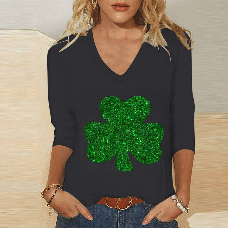 YanHoo Funny St. Patricks Day Shirts Women 3/4 Sleeve Plus Size