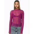 thumbnail image 3 of Women Sexy- See Through Long Sleeve T-Shirts Mesh Sheer Skinny Rib Scalloped Trim Tees Blouse Top Outfits Rose Red S, 3 of 7