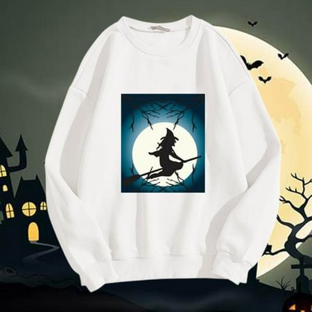MKLEKYY Womens Sweaters Fall Ladies Fashion Witch Letter Printing Long Sleeve Sweater