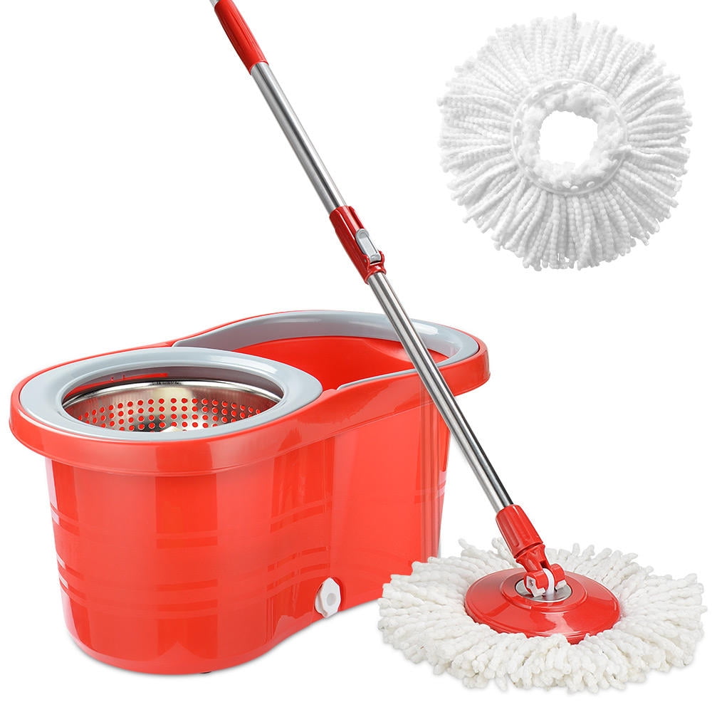 Spin Mop and Bucket System, Detachable Spinning Basket and Easy Wring 360° Magic Mop Red