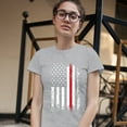 thumbnail image 3 of Tee Hunt Thin Red Line T-Shirt American Flag Firefighter Fire Department Women's T-Shirt Tee, Gray, Medium, 3 of 5