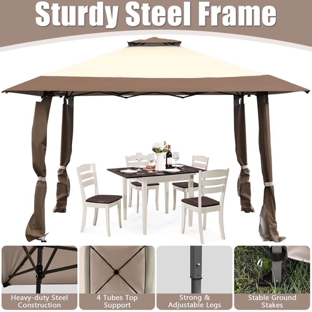Aimee Lii 13 Feet x 13 Feet Pop Up Canopy Tent Instant Outdoor Folding Canopy Shelter, Backyard Canopy Gazebo, Brown