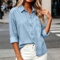 thumbnail image 6 of Cmfcve Women’s Button Down Jean Shirt Lapel Long Sleeve Casual Outer Shirt Thin Fall Denim Shirt, 6 of 9