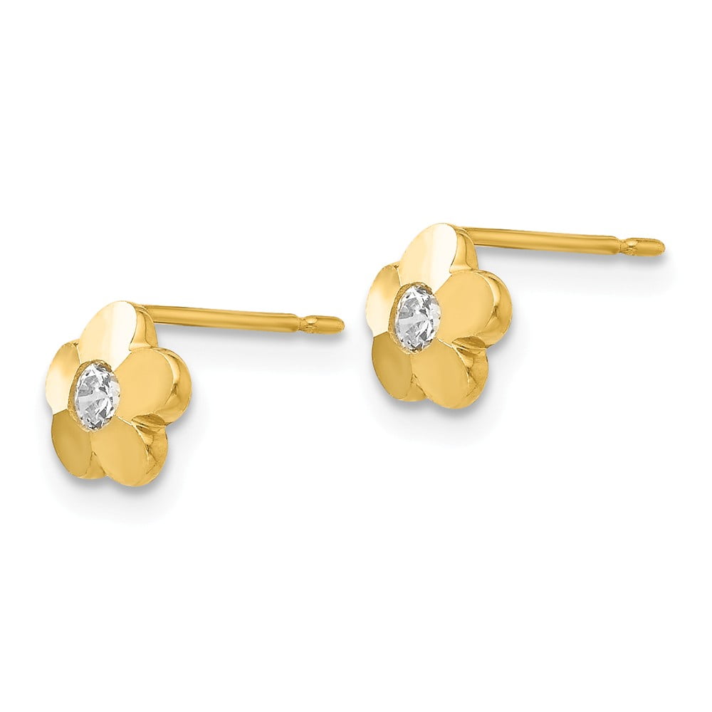 Details about   14K Yellow Gold Madi K Children's 6 MM CZ Flower Post Stud Earrings MSRP $84 