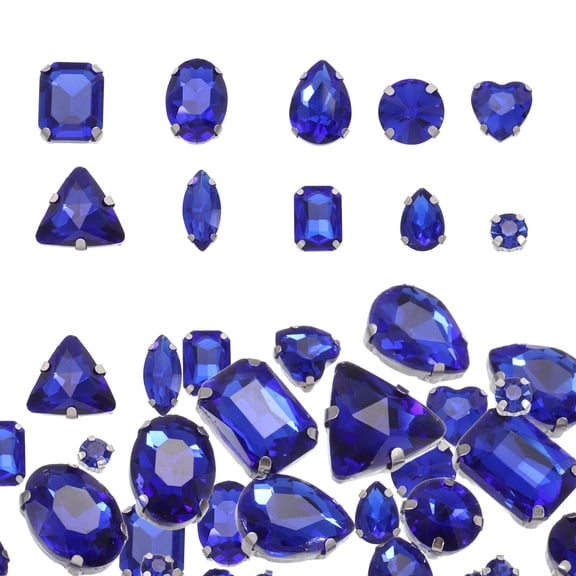 Uxcell 100Pcs Sew on Rhinestones, 7-18mm Mixed Shapes Flatback Glass Crystal Sewing Gems with Silver Claw Prong Setting for Crafts Clothing Shoes Accessories, Dark Blue(Style 1)