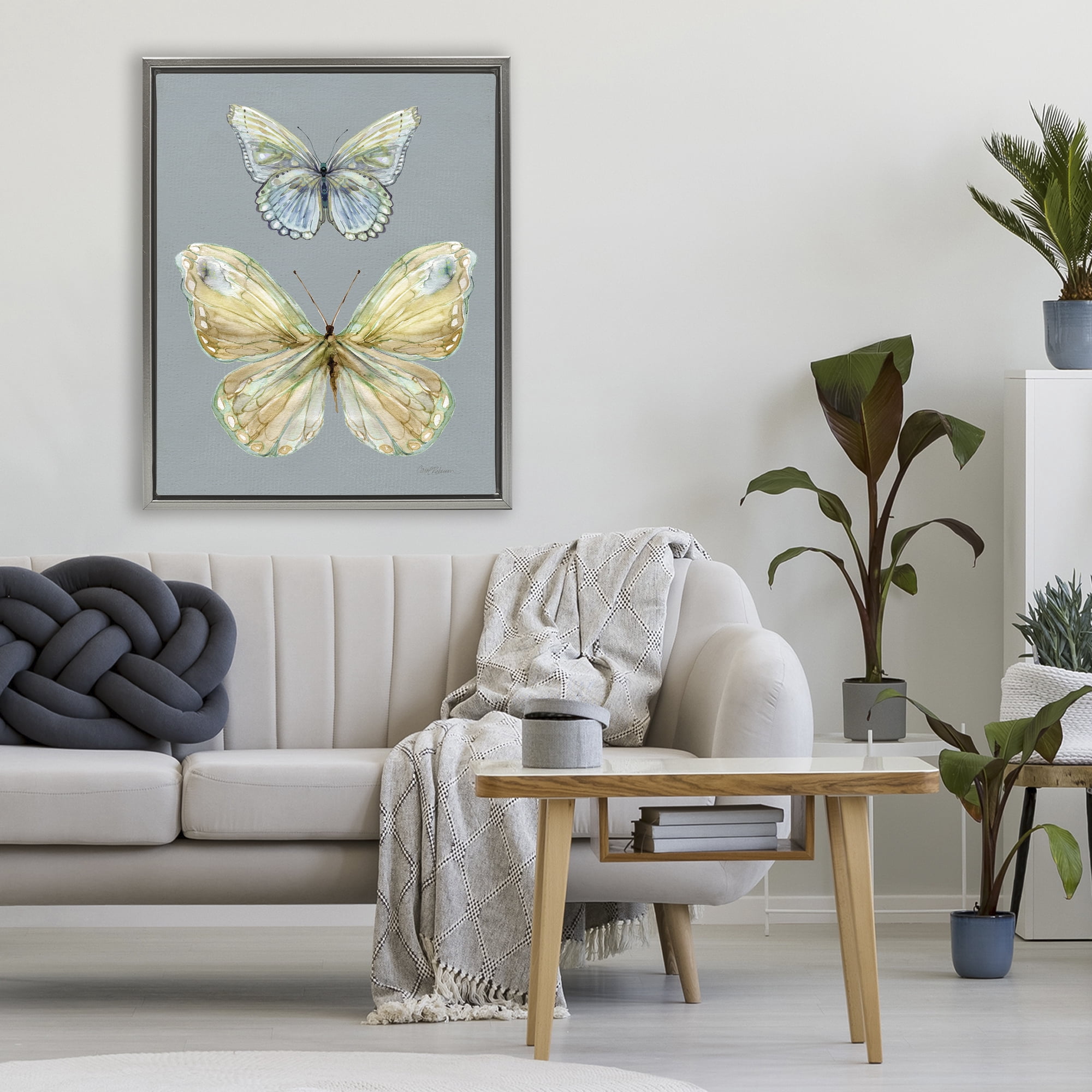 Stupell Industries Delicate Butterflies on Slate Gray Framed Floater Canvas Wall Art, design by Carol Robinson