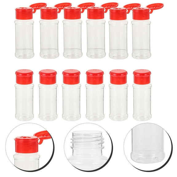 Spice Jar,12PCS Plastic Spice Salt Pepper Shakers Seasoning Jar Can Barbecue Condiment Jar Bottles Cruet Container (Red)
