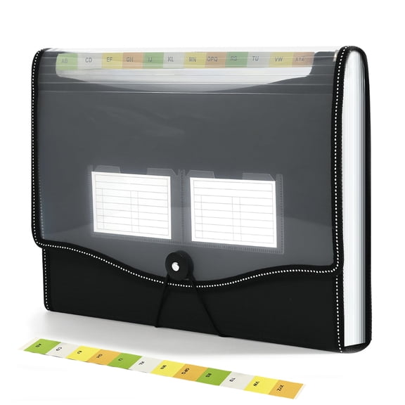 13 Pockets Expanding File Folder with Clear-View Window, Accordion File Organizer for A4/Letter Paper, Receipts, Bills, Labels Included, 1 Pack Black