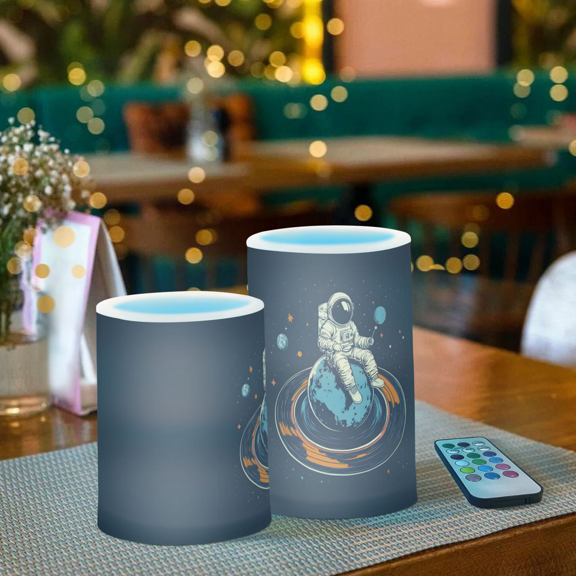 Yayeee Flameless Candles with Remote Flickering Battery Operated Multi Color Changing, Black Astronaut Record