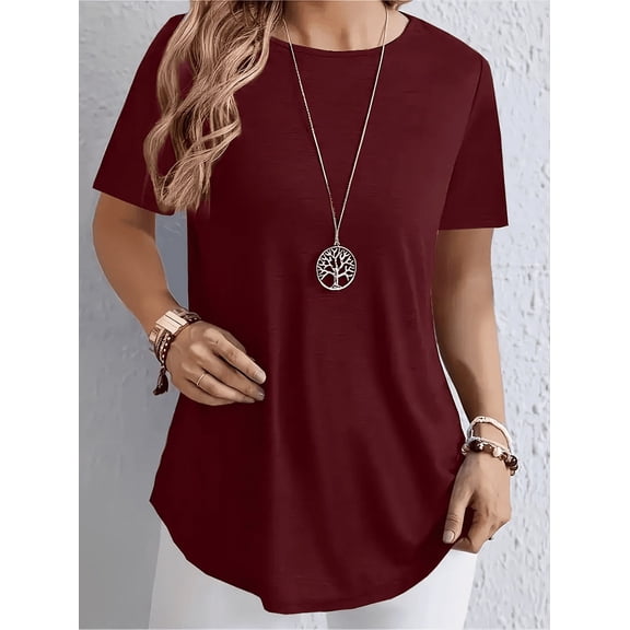 MORTTIC Women's Plus Size Summer Tee Casual Short Sleeve Loose Fit Top with Button Back and Crew Neck, S-5XL