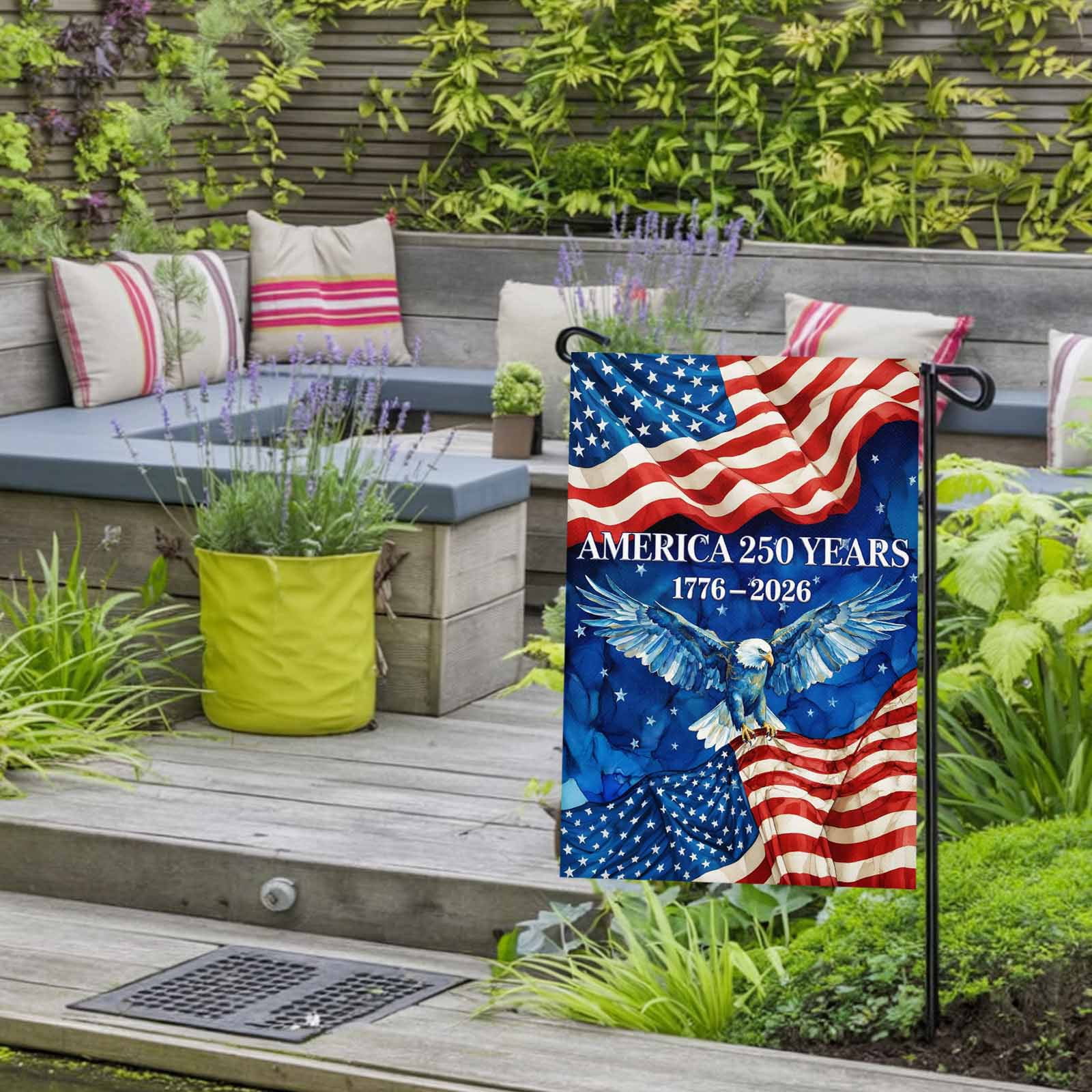 4th of July Garden Flags America 250 Years Garden Flag Double Sided Welcome Flag Majestic Eagle USA Flag Independence Day Yard Flags for Outdoor Lawn Porch Memorial Day Holiday Decor 28x40 Inch