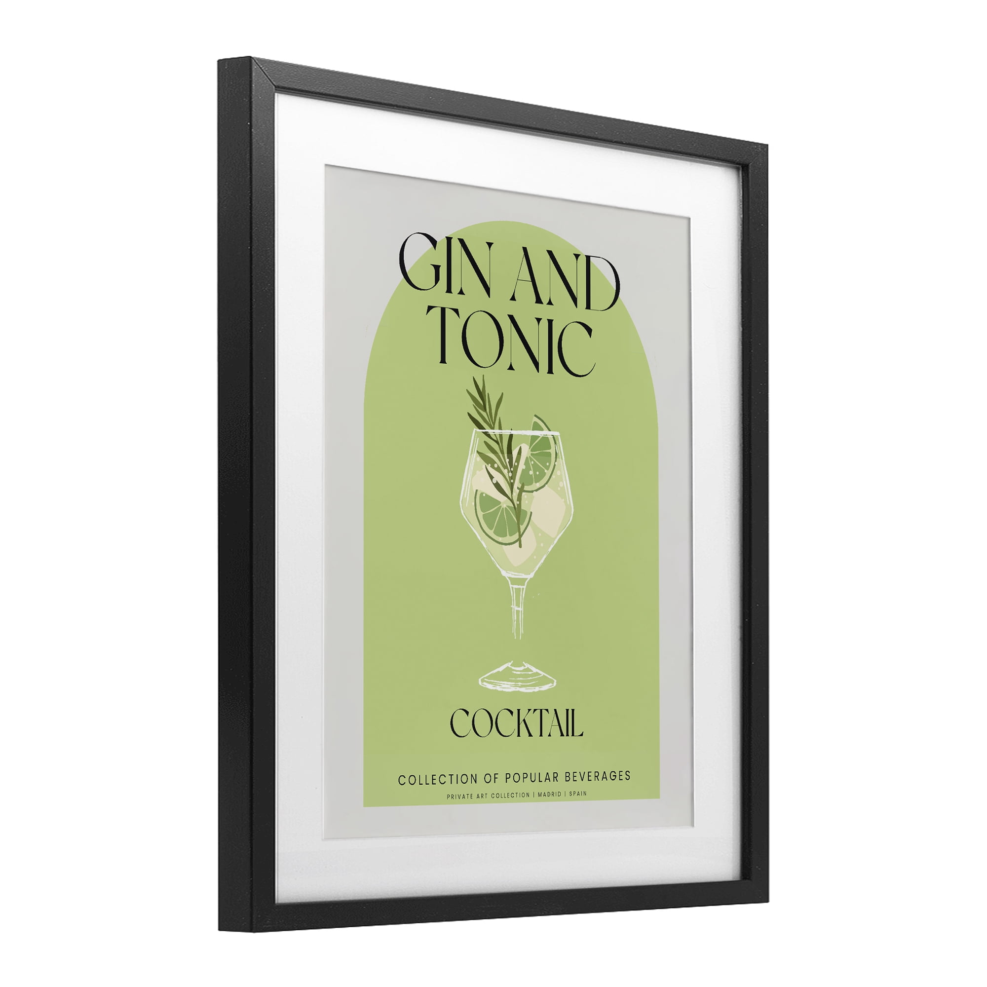 Stylish Retro Gin & Tonic Black Framed Print Under Glass, design by Lil' Rue