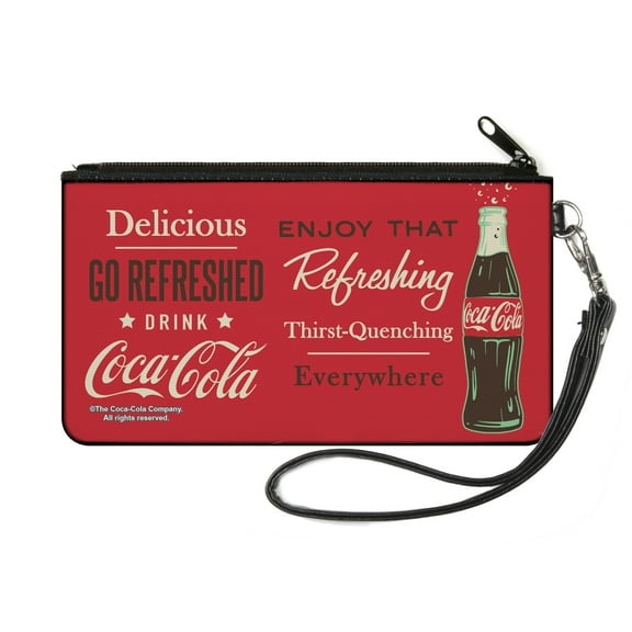 Coca-Cola Wallet, Zip Pouch, Coca Cola Enjoy That Everywhere Bottle Red White Brown, Canvas