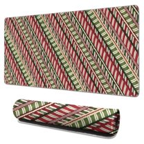 Long Mouse Pads for Desk,Red and Green Christmas Striped Pattern Desk Mats on Top Of Desks, Desk Mouse Pad Extra Large with 3mm Non-Slip Base and Stitched Edge for Gaming,Office,Work,Home 31.5x15.7in