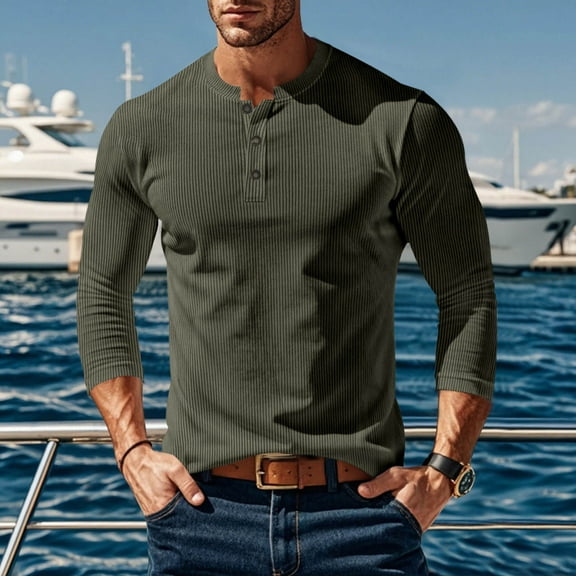 PNTUTB Mens Fashion Casual Front Placket Button Basic Long Sleeve Comfortable T Shirts