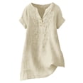 thumbnail image 6 of Womens Embroidered Tops Cotton Boho Tops Gauze Shirts Lightweight Linen Blouses For Women Oversized Linen Shirts For Women Solid Color Work Blouses Peasant Tops For Women Beige S, 6 of 9